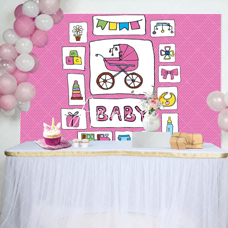 Aperturee - Pink Stroller Infant Kit Sticker Baby Shower Backdrop