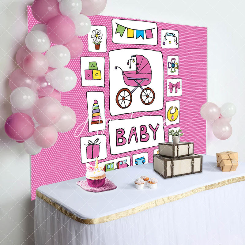 Aperturee - Pink Stroller Infant Kit Sticker Baby Shower Backdrop