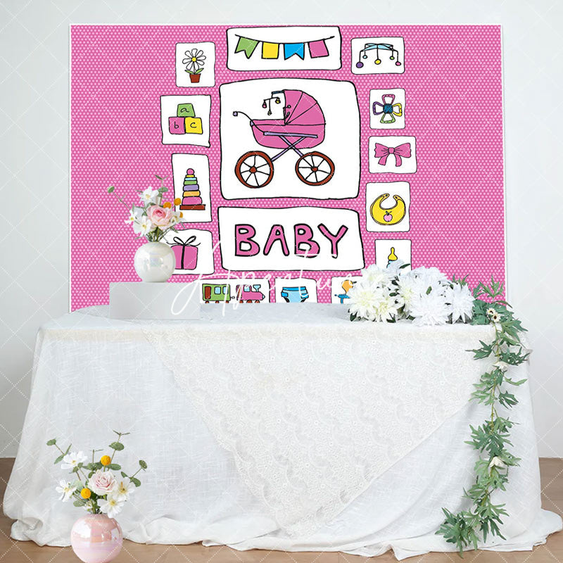 Aperturee - Pink Stroller Infant Kit Sticker Baby Shower Backdrop