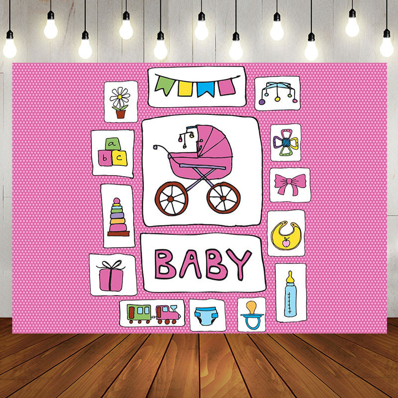 Aperturee - Pink Stroller Infant Kit Sticker Baby Shower Backdrop