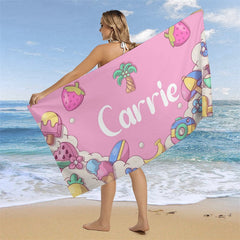 Aperturee - Pink Summer Theme Custom Name Beach Towel