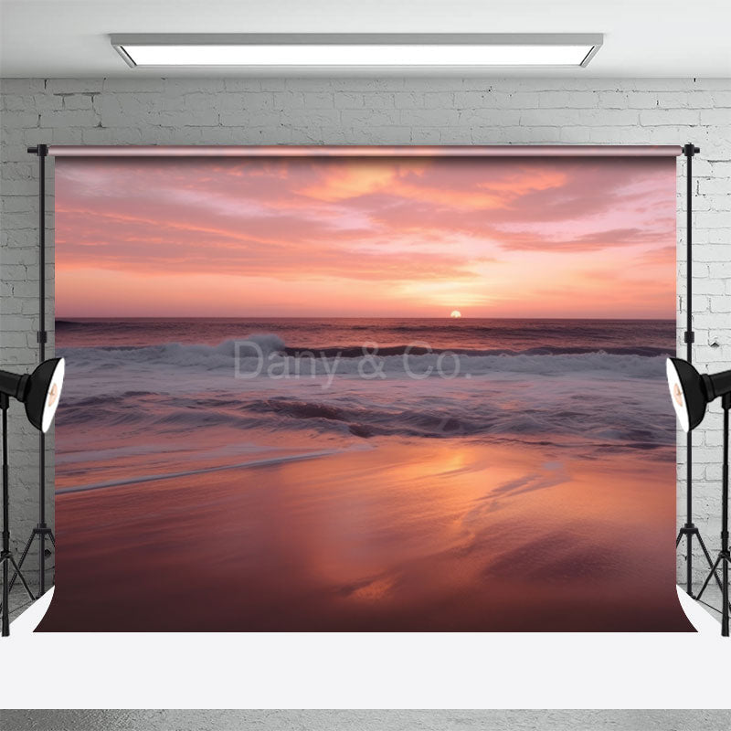 Aperturee - Pink Sunrise Beach Seawave Summer Photo Backdrop