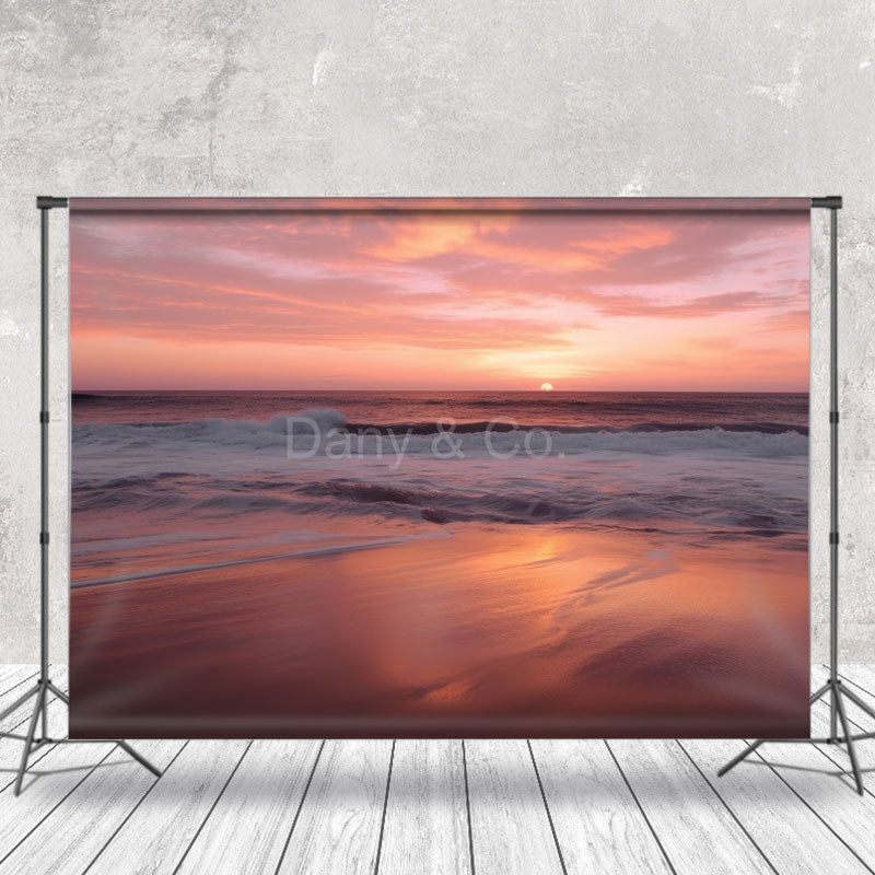 Aperturee - Pink Sunrise Beach Seawave Summer Photo Backdrop