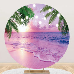 Aperturee - Pink Sunset Palm Trees Hawaii Beach Round Backdrop