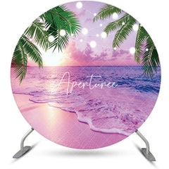 Aperturee - Pink Sunset Palm Trees Hawaii Beach Round Backdrop