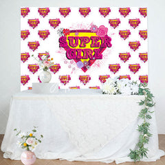 Aperturee - Pink Super Girl Floral White Happy Birthday Backdrop