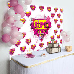 Aperturee - Pink Super Girl Floral White Happy Birthday Backdrop