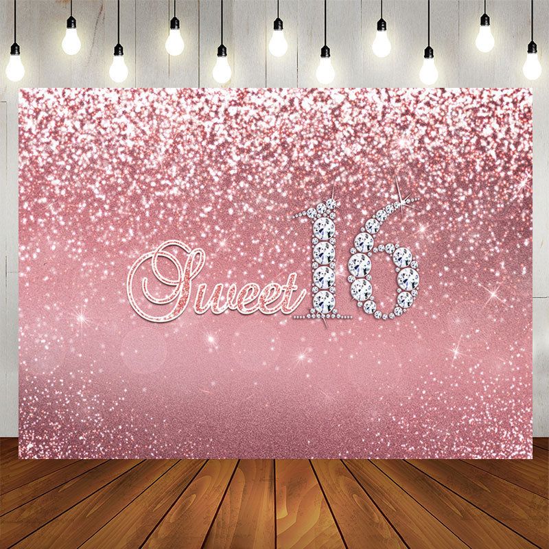 Aperturee - Pink Sweet Diamond 16 Happy Birthday Backdrop Girls