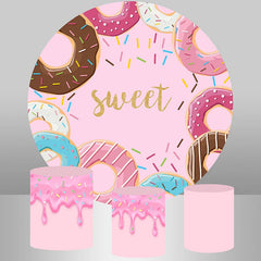 Aperturee Pink Sweet Dount Happy Birthday Round Backdrop Kit