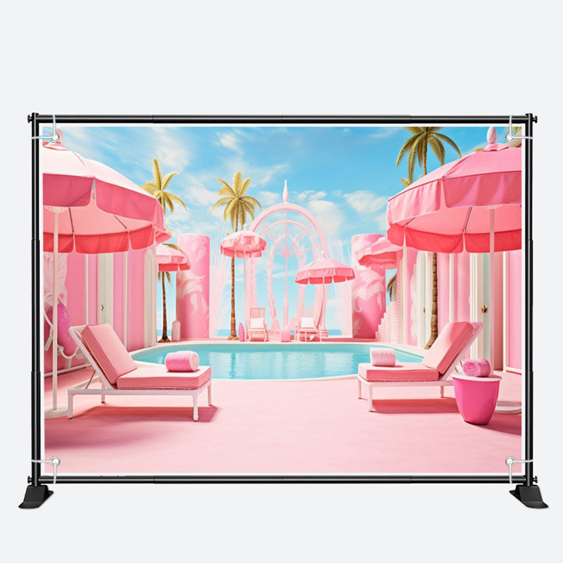 Aperturee - Pink Swimming Pool Coconut Palm Holiday Backdrop