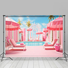 Aperturee - Pink Swimming Pool Coconut Palm Holiday Backdrop