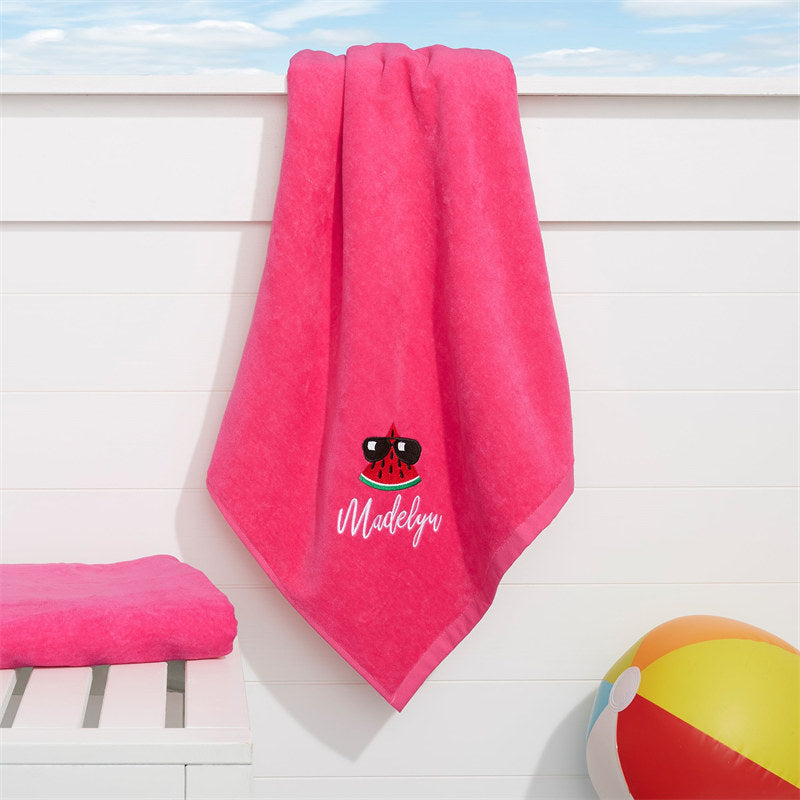 Aperturee - Pink Tasty Fruits Embroidered Holiday Beach Towel