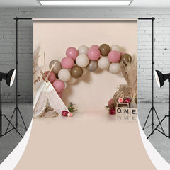 Aperturee - Pink Tent Hay Balloons Sweep Cake Smash Backdrop