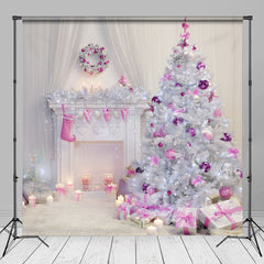 Aperturee - Pink Theme Fireplace Photography Christmas Backdrop