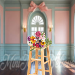 Aperturee - Pink Tiffany Blue Window Retro Wall Photography Backdrop