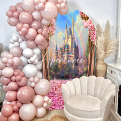 Aperturee - Pink Trees Castle Rainbow Birthday Arch Backdrop