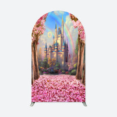 Aperturee - Pink Trees Castle Rainbow Birthday Arch Backdrop