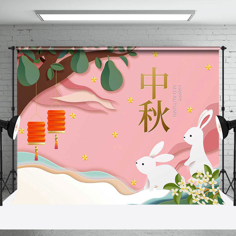 Aperturee - Pink Trees Jade Rabbit Mid Autumn Festival Backdrop