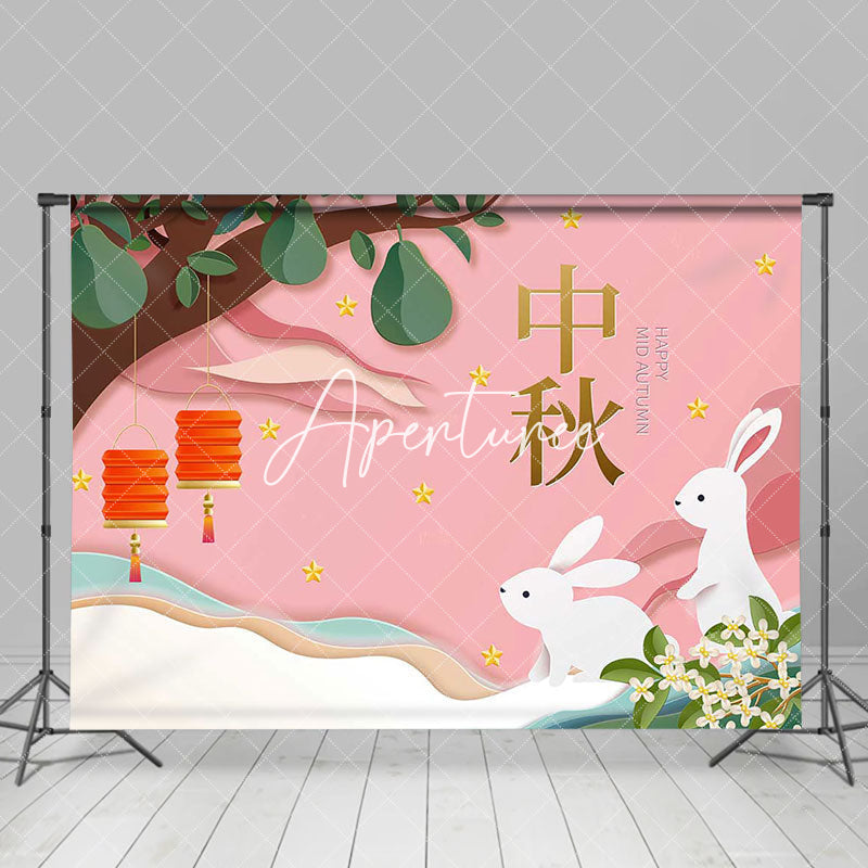 Aperturee - Pink Trees Jade Rabbit Mid Autumn Festival Backdrop