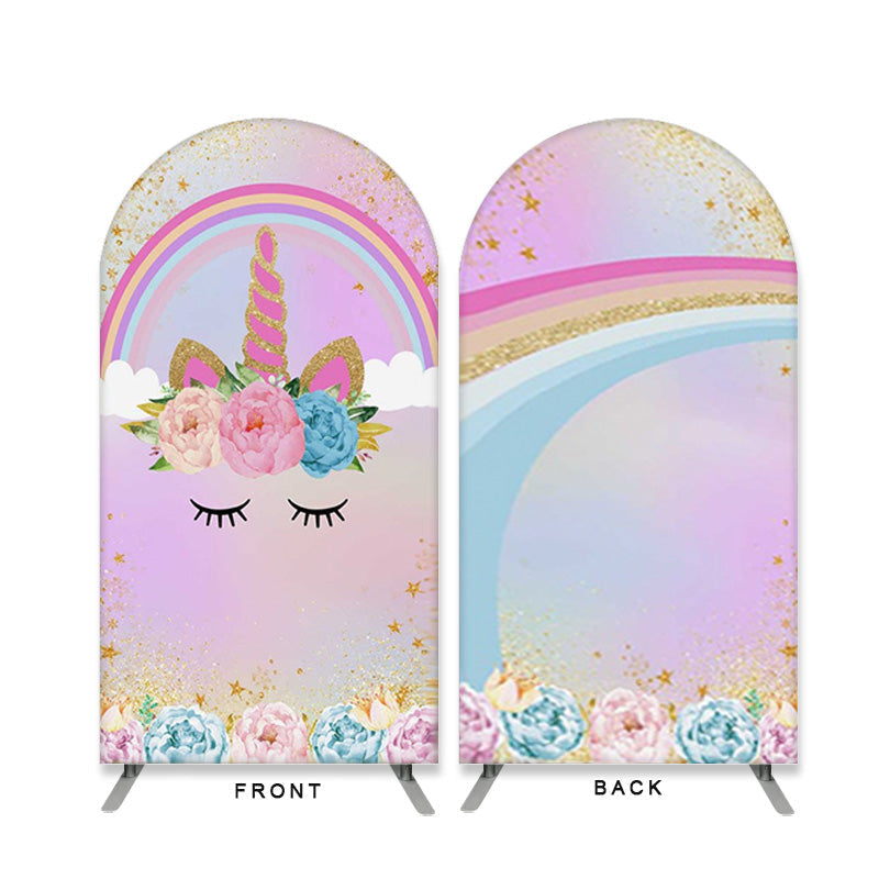 Aperturee - Pink Unicorn Rainbow Double Sided Arch Backdrop for Party