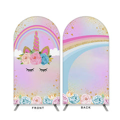 Aperturee - Pink Unicorn Rainbow Double Sided Arch Backdrop for Party