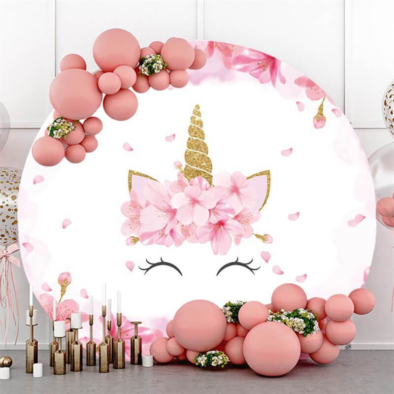 Aperturee Pink Unicorn Round Baby Shower Party Backdrop For Girl