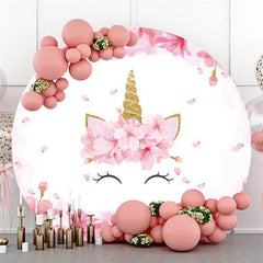 Aperturee Pink Unicorn Round Baby Shower Party Backdrop For Girl