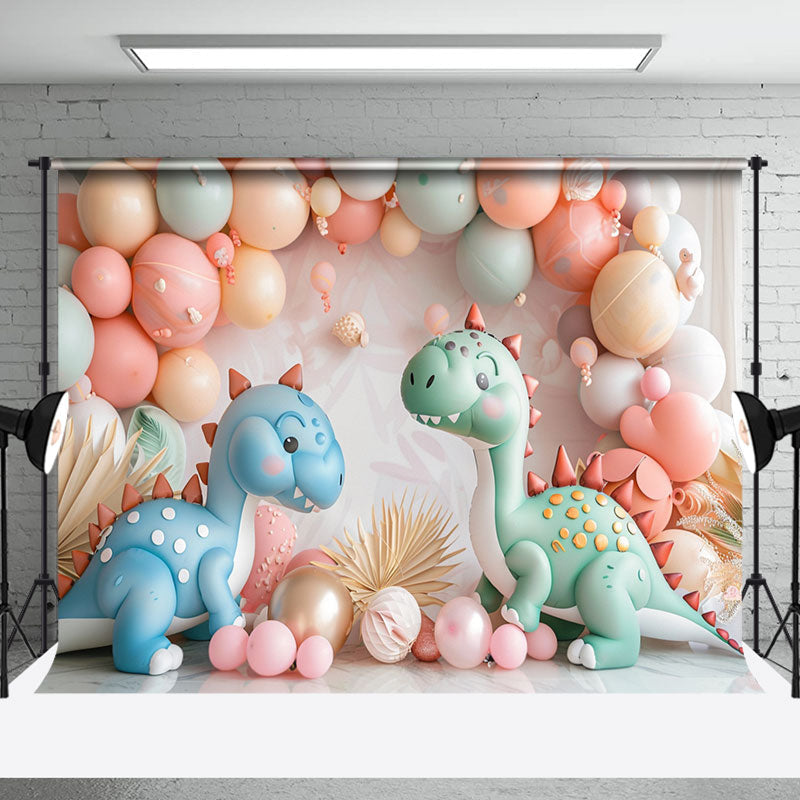 Aperturee - Pink Wall Balloon Dinosaurs Boho Cake Smash Backdrop