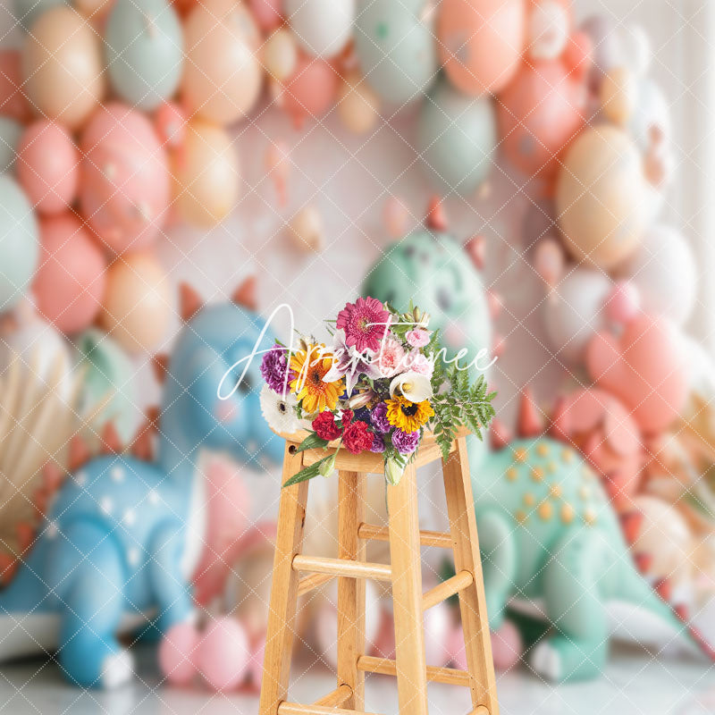 Aperturee - Pink Wall Balloon Dinosaurs Boho Cake Smash Backdrop