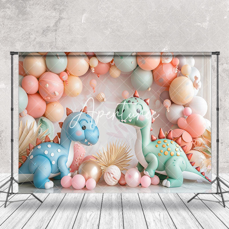 Aperturee - Pink Wall Balloon Dinosaurs Boho Cake Smash Backdrop