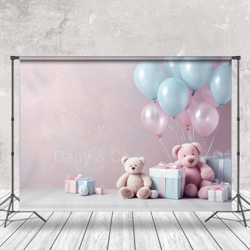 Aperturee - Pink Wall Bear Balloon Birthday Cake Smash Backdrop