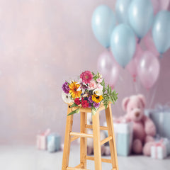 Aperturee - Pink Wall Bear Balloon Birthday Cake Smash Backdrop