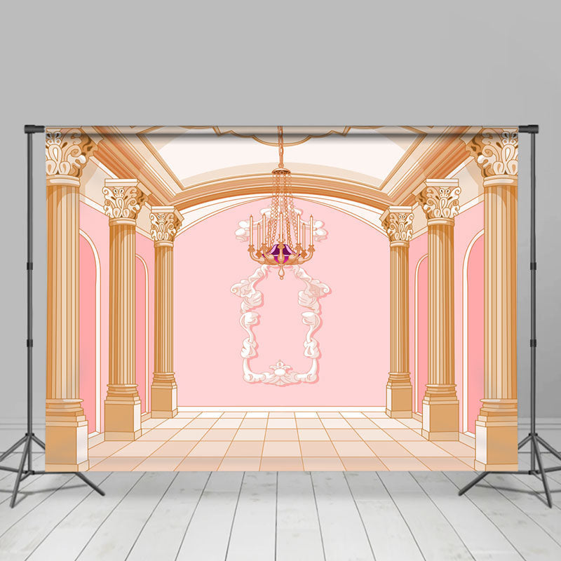 Aperturee - Pink Wall Cartoon Palace Romantic Wedding Backdrop