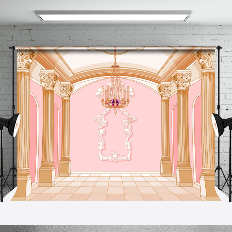 Aperturee - Pink Wall Cartoon Palace Romantic Wedding Backdrop