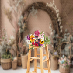 Aperturee - Pink Wall Floral Colorful Eggs Photography Backdrop