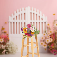 Aperturee - Pink Wall White Gate Floral Wedding Photo Backdrop