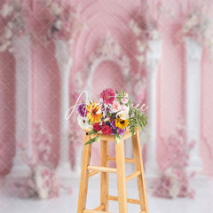 Aperturee - Pink Wall White Pillar Arch Floral Wedding Backdrop