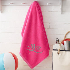 Aperturee - Pink Wedding Bridal Couple Embroidered Beach Towel