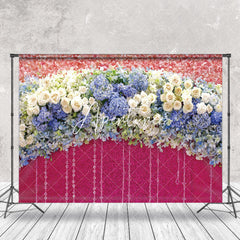 Aperturee - Pink White Blue Floral Valentines Day Photo Backdrop