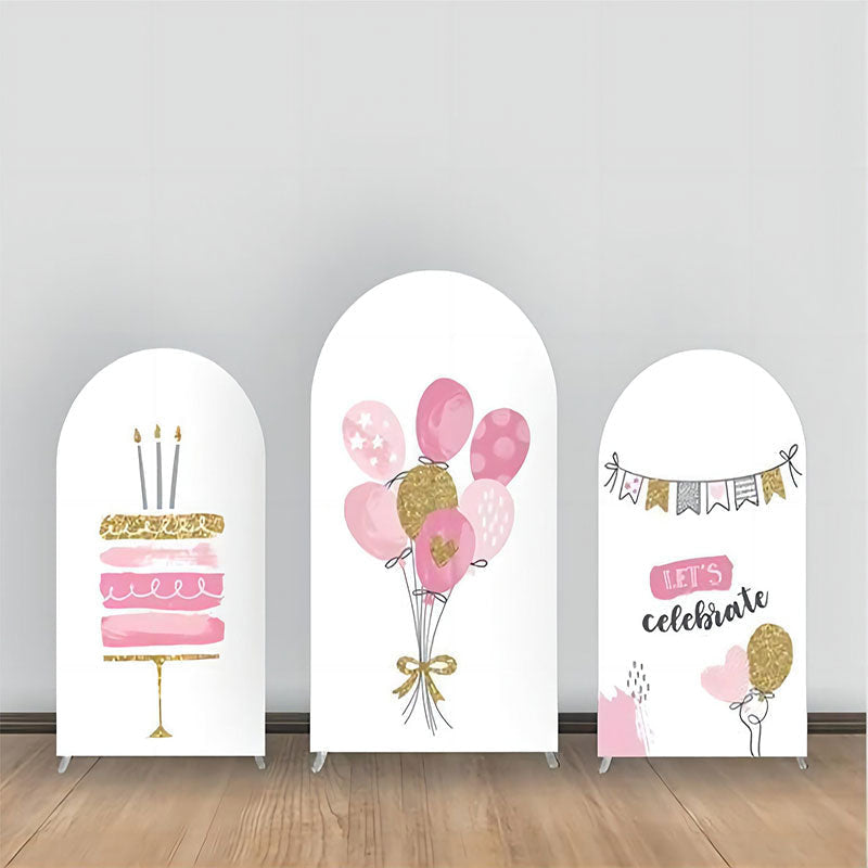 Aperturee - Pink White Cake Balloon Birthday Arch Backdrop Kit