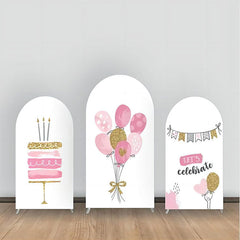 Aperturee - Pink White Cake Balloon Birthday Arch Backdrop Kit