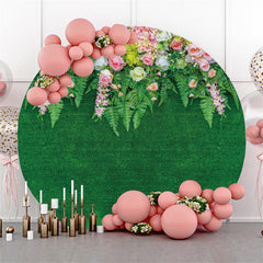 Aperturee Pink White Floral And Green Leaves Round Wedding Backdrop