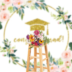 Aperturee - Pink White Floral Glitter Graduation Backdrop For Photo