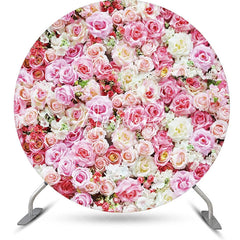 Aperturee - Pink White Floral Leaves Wall Round Wedding Backdrop