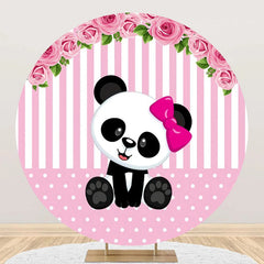 Aperturee - Pink White Floral Panda Girl Round Birthday Backdrop