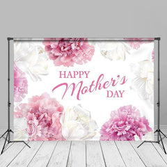 Aperturee - Pink White Floral Simple Happy Mothers Day Backdrop