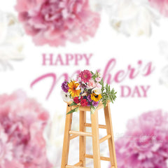 Aperturee - Pink White Floral Simple Happy Mothers Day Backdrop