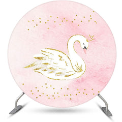 Aperturee - Pink White Gold Glitter Swan Round Birthday Backdrop