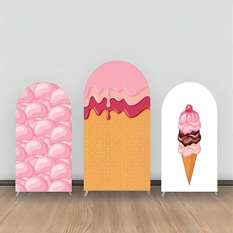 Aperturee - Pink White Ice Cream Arch Backdrop Kit For Party