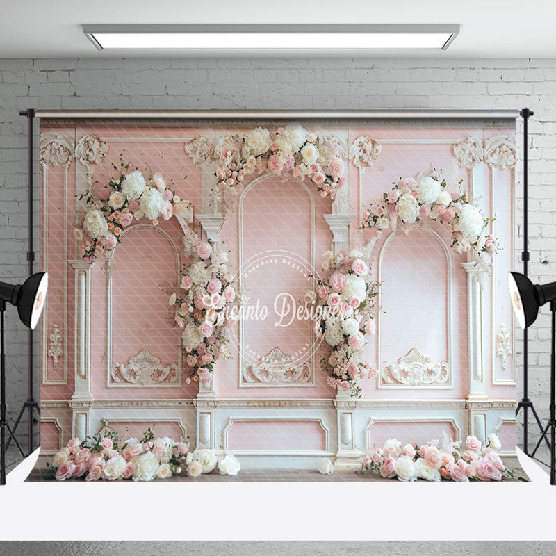 Aperturee - Pink White Luxury Wall Floral Wedding Photo Backdrop